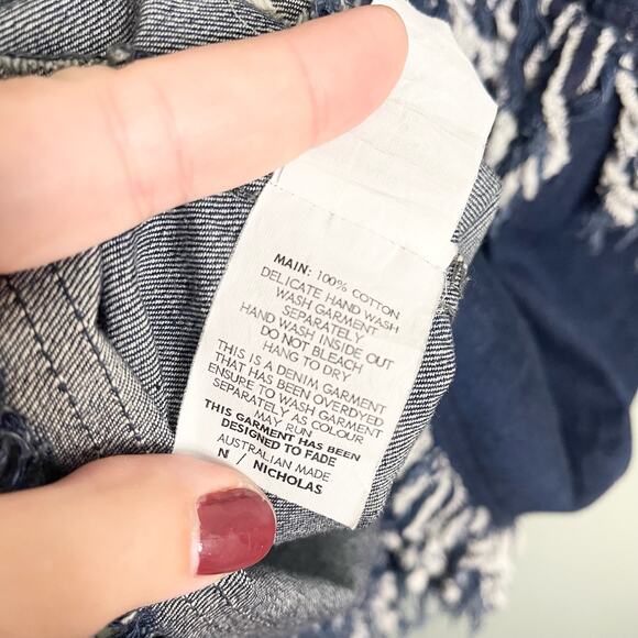 N/Nicholas Mini Dress Size 2 Blue Playful Denim Fringes Dark Wash Contemporary - Picture 3 of 10